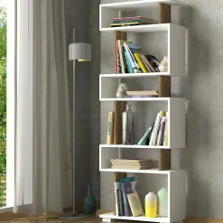 Libreria salvaspazio bianca e noce 60x165h cm - Doralice