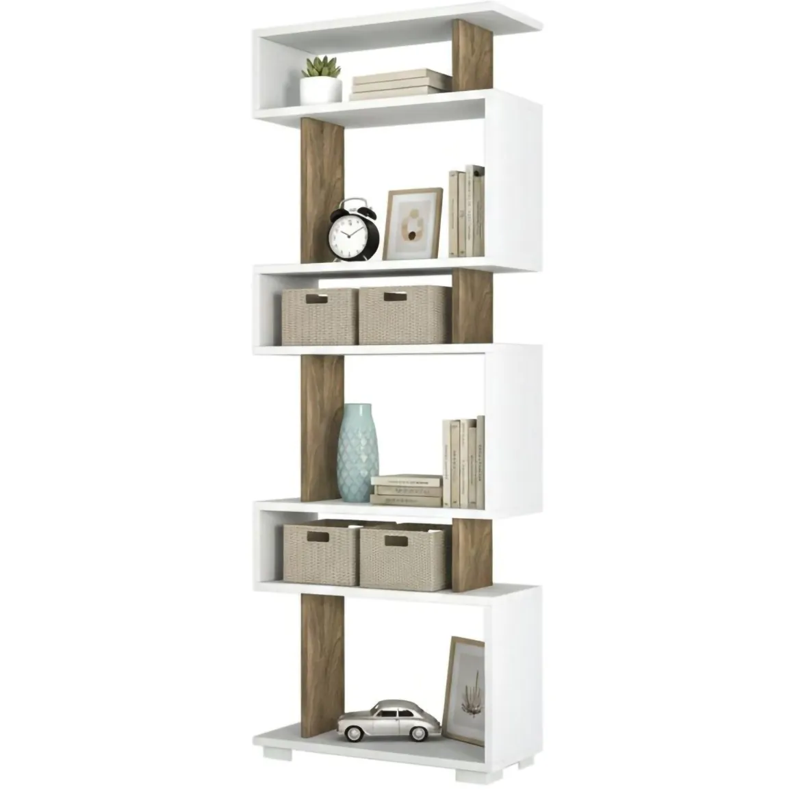 Libreria salvaspazio bianca e noce 60x165h cm - Doralice
