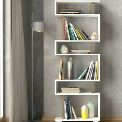 Libreria salvaspazio bianca e noce 60x165h cm - Doralice