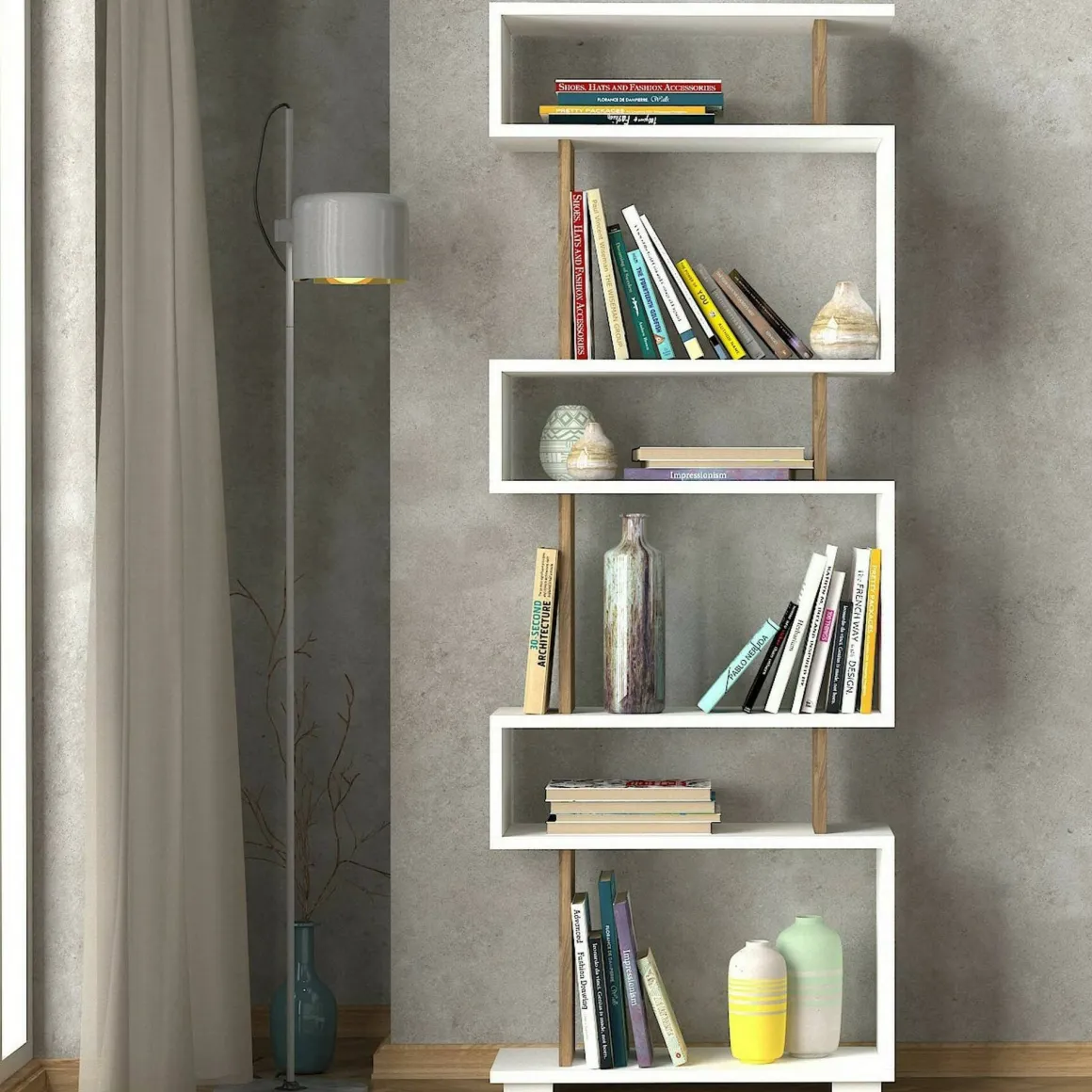 Libreria salvaspazio bianca e noce 60x165h cm - Doralice