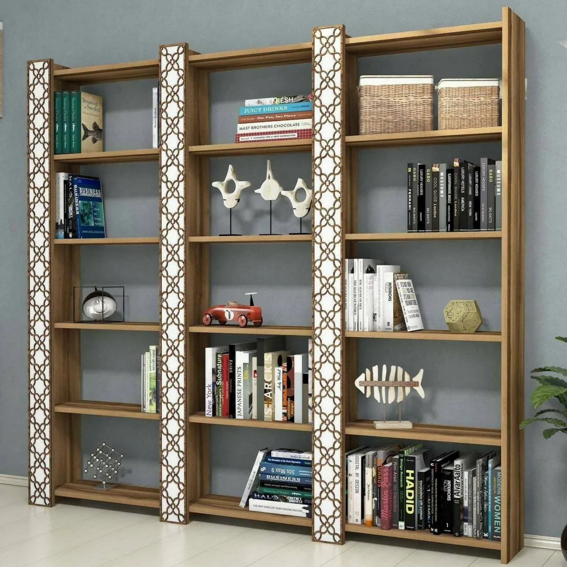 Librerie|Ufficio > Dmora Libreria salvaspazio noce e bianca 64x170h cm - Vele Bianco, Marrone Noce