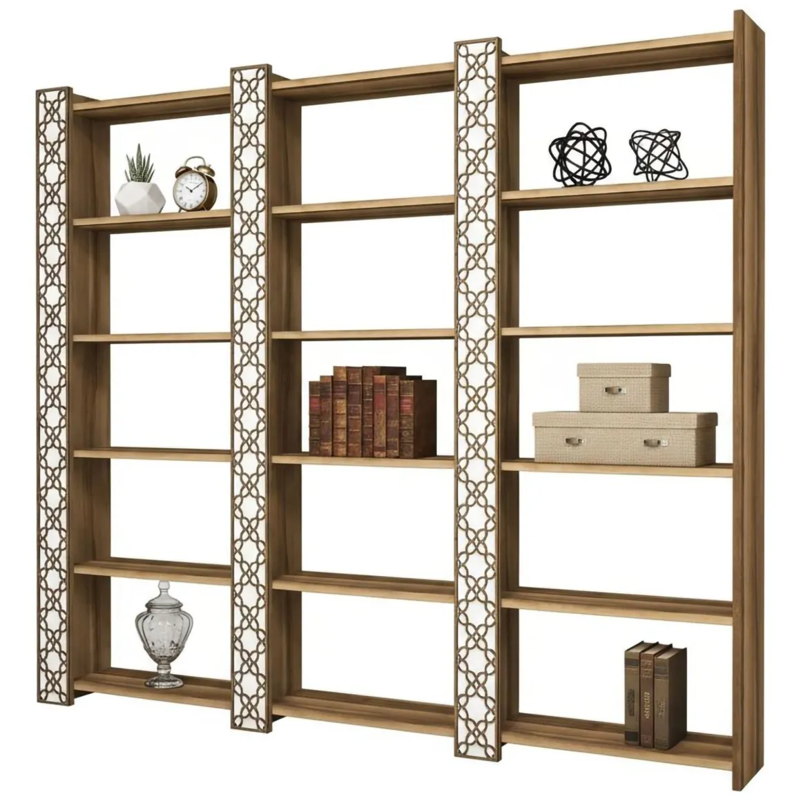 Librerie|Ufficio > Dmora Libreria salvaspazio noce e bianca 64x170h cm - Vele Bianco, Marrone Noce