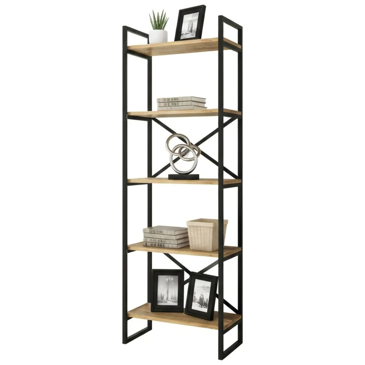 Librerie|Ufficio > Dmora Libreria salvaspazio quercia e nera 60x180h cm - Demetria Nero, Marrone Quercia
