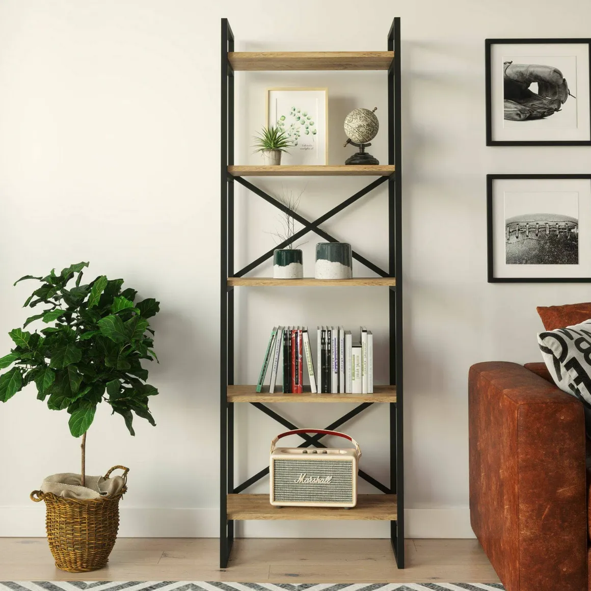 Librerie|Ufficio > Dmora Libreria salvaspazio quercia e nera 60x180h cm - Demetria Nero, Marrone Quercia