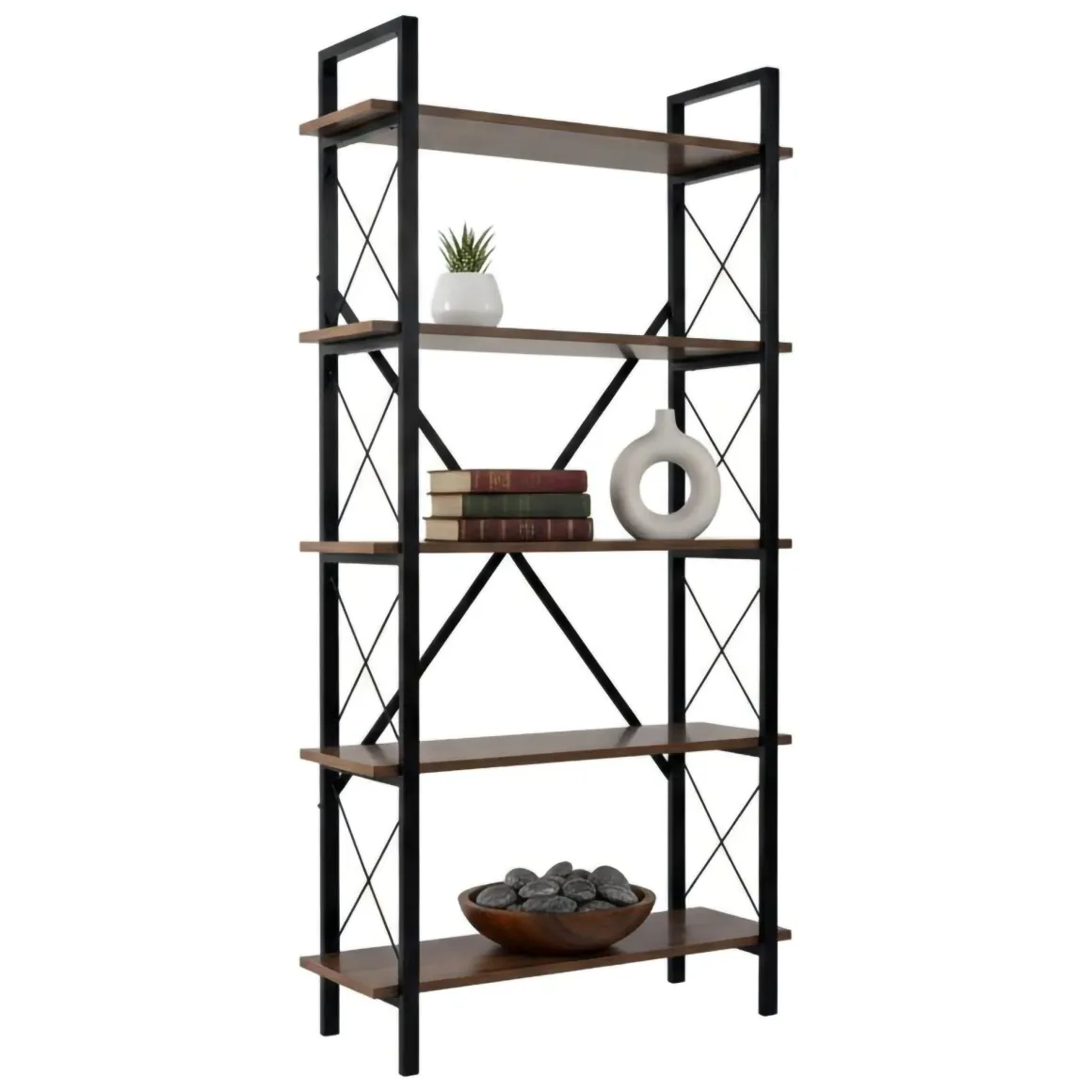 Libreria Suriel, 90x34 h180 cm, Noce e Nero