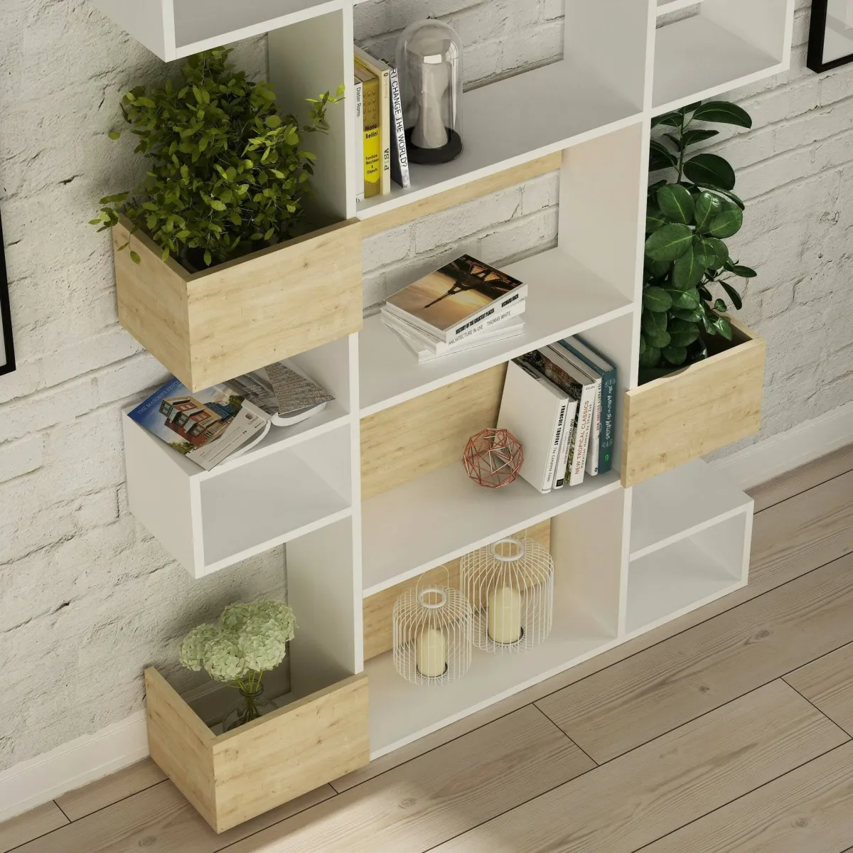Librerie|Ufficio > Dmora Libreria verticale bianca e rovere 120x171h cm - Artich Marrone, Bianco Rovere