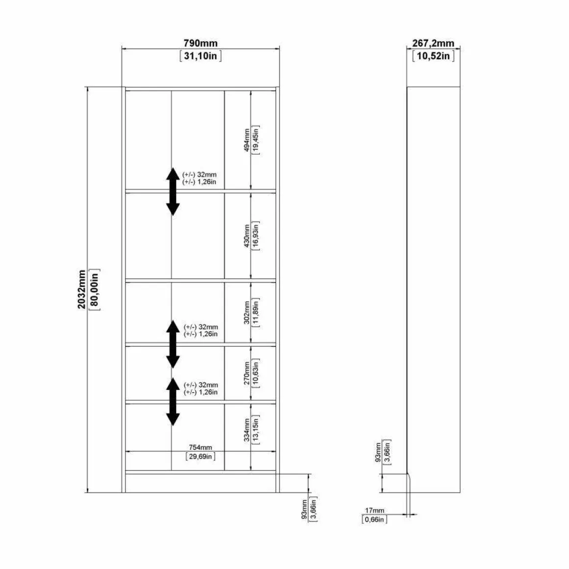 Librerie|Ufficio > Dmora Libreria verticale bianca 96x192h cm - Areca Bianco
