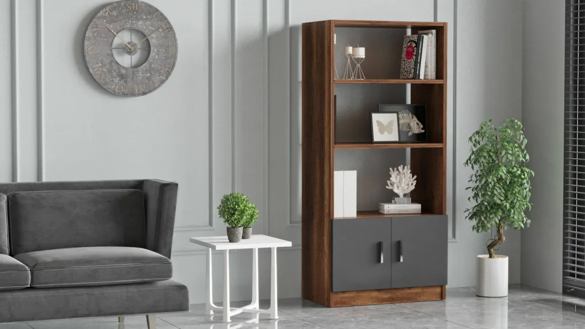 Libreria verticale noce e antracite 63x140h cm - Patty