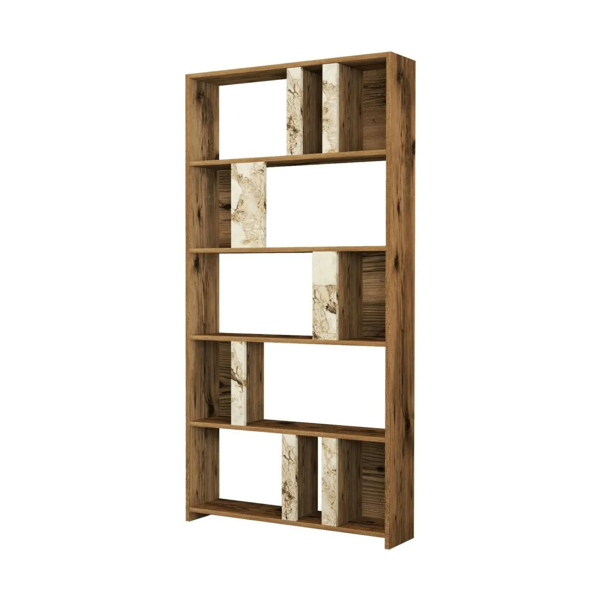 Librerie|Ufficio > Dmora Libreria verticale noce e bianca marmo 90x180h cm - Scapolita Bianco Marmo, Marrone Noce