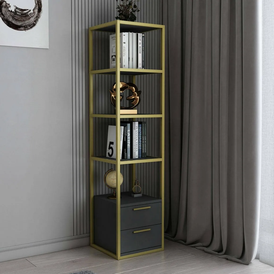 Libreria verticale oro e antracite 39x169h cm - Arsim