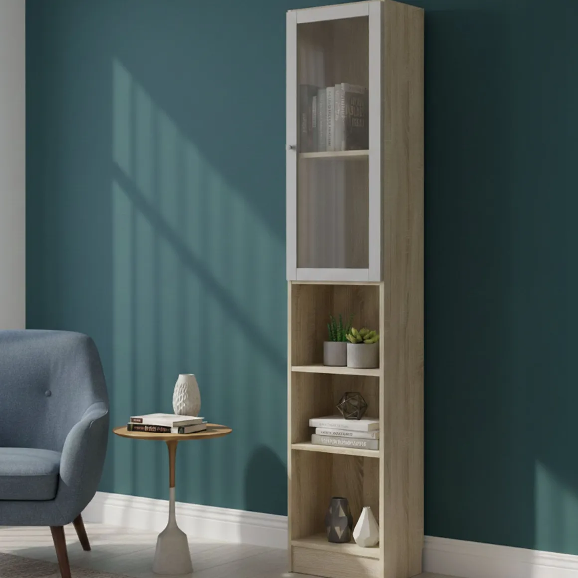 Librerie > Dmora Libreria verticale quercia e bianca 75x170h cm - Gaston Bianco, Marrone Quercia
