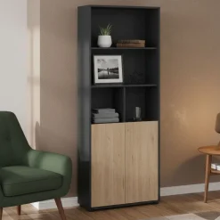 Librerie > Dmora Libreria verticale rovere e grigia 79x204h cm - Arancio Grigio, Marrone Rovere