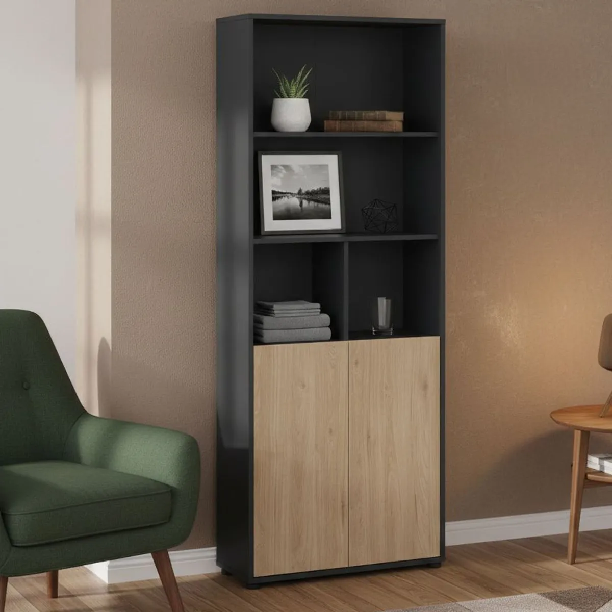 Librerie > Dmora Libreria verticale rovere e grigia 79x204h cm - Arancio Grigio, Marrone Rovere