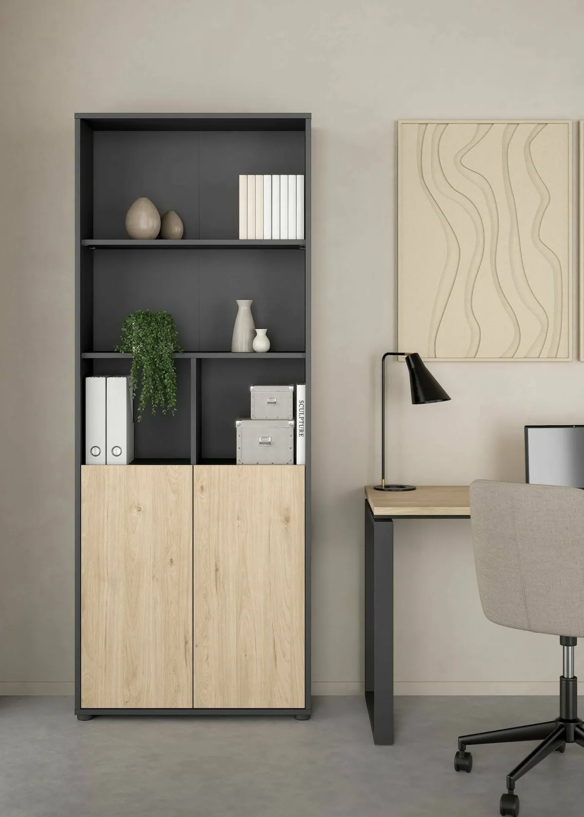 Librerie > Dmora Libreria verticale rovere e grigia 79x204h cm - Arancio Grigio, Marrone Rovere