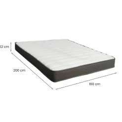 Materasso Matrimoniale Bianco Grigio Grado Rigidità Medio 200x160x22h cm, Misura Rete Compatibile 160x200 cm - Pizzone
