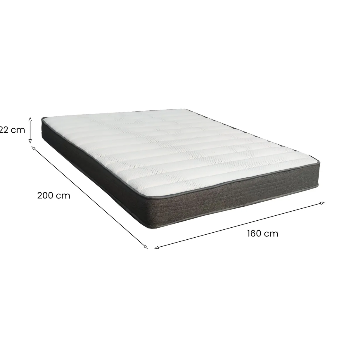 Materasso Matrimoniale Bianco Grigio Grado Rigidità Medio 200x160x22h cm, Misura Rete Compatibile 160x200 cm - Pizzone
