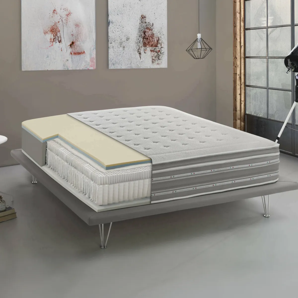 Materassi|Materassi Piazza E Mezza > Dmora Materasso relax progressivo piazza e mezza 120x190 in Memory Foam sfoderabile - Arguello Azzurro, Grigio
