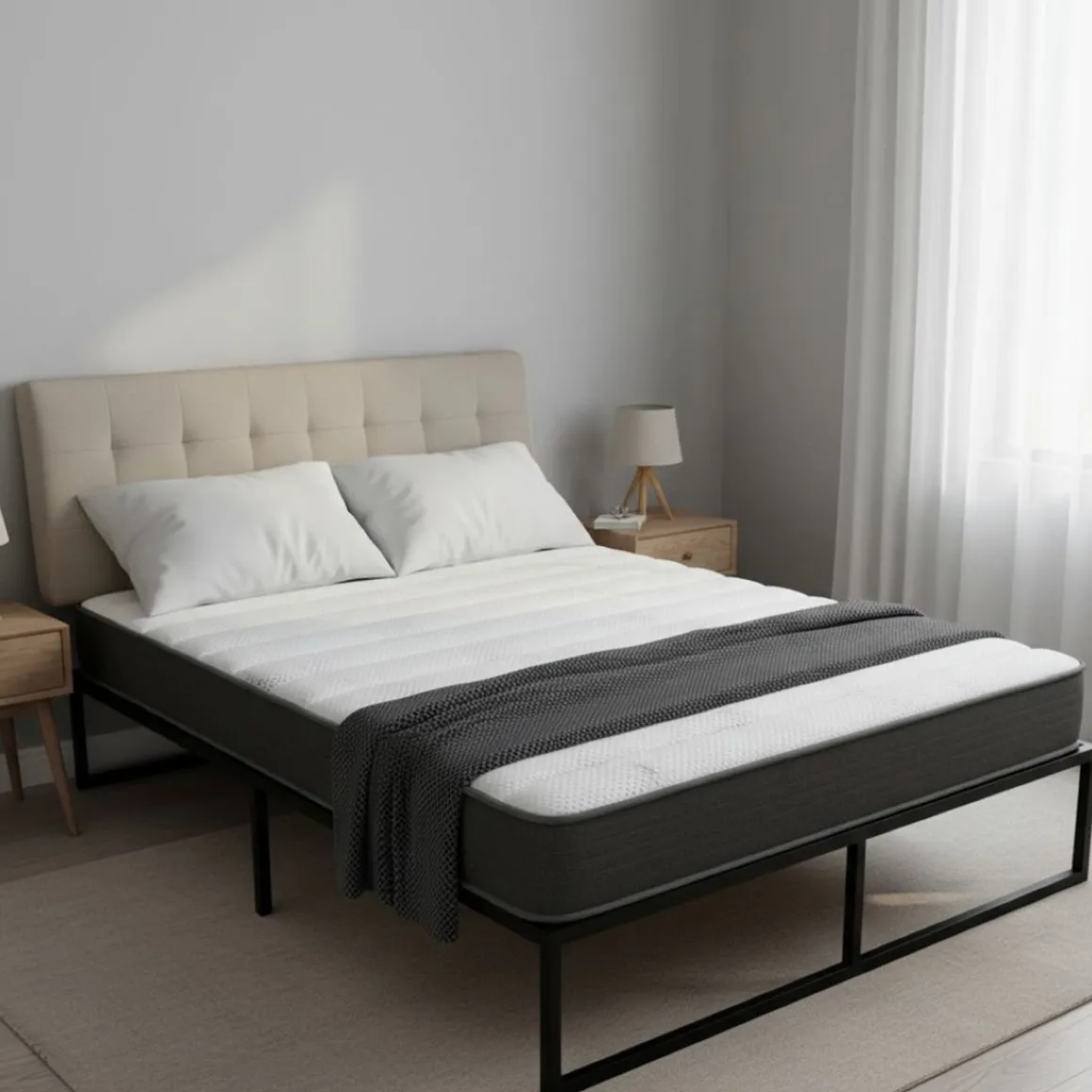 Materasso Singolo Bianco Grigio Grado Rigidità Medio 200x90x22h cm, Misura Rete Compatibile 90x200 cm - Venosa