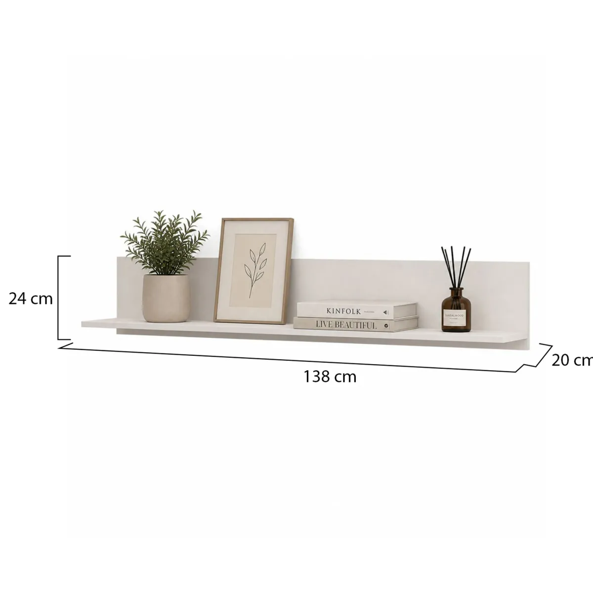 Mensole > Dmora Mensola un Ripiano Sfumatura Colore Struttura Crema 138x20x24h cm, - Rasun Bianco Crema
