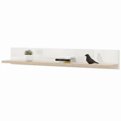 Mensole > Dmora Mensola Bianco Lucido Marrone Rovere un Ripiano Sfumatura Colore Struttura Lucido 138x20x20h cm, Sfumatura Colore Struttura Rovere - Kadalo Marrone Rovere, Bianco Lucido