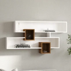 Mensole > Dmora Mensola Bianco Marrone Rovere 8 Ripiani Colore Struttura Marrone 54x20x108h cm, Sfumatura Colore Struttura Rovere - Cupello Marrone, Bianco Rovere