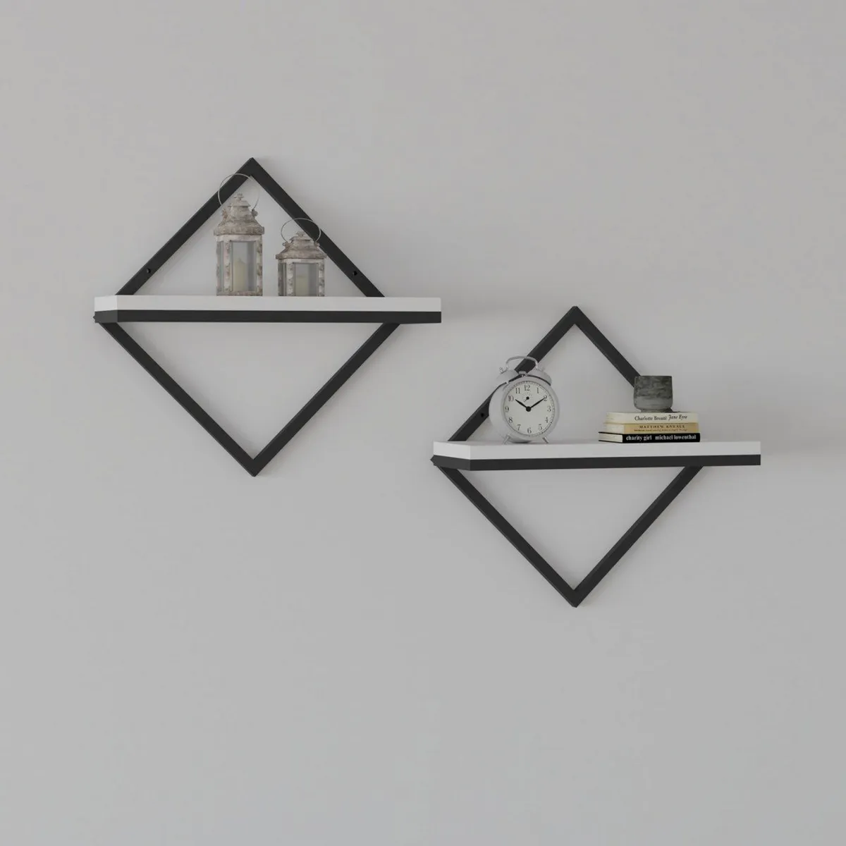 Mensole > Dmora Mensola Bianco Nero 2 Ripiani set da 2 Mensole 42x15x42h cm, Colore Struttura Nero - Mordano Nero, Bianco