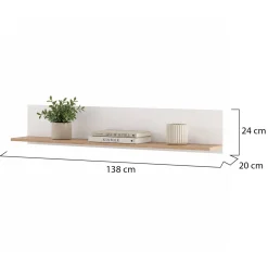 Mensole > Dmora Mensola Bianco Opaco Marrone Rovere un Ripiano Sfumatura Colore Struttura Opaco 138x20x24h cm, Sfumatura Colore Struttura Rovere - Norbio Marrone Rovere, Bianco Opaco