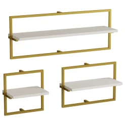 Mensola Bianco oro 3 Ripiani set da 3 80x20x30h cm, Colore Struttura oro - Gerano