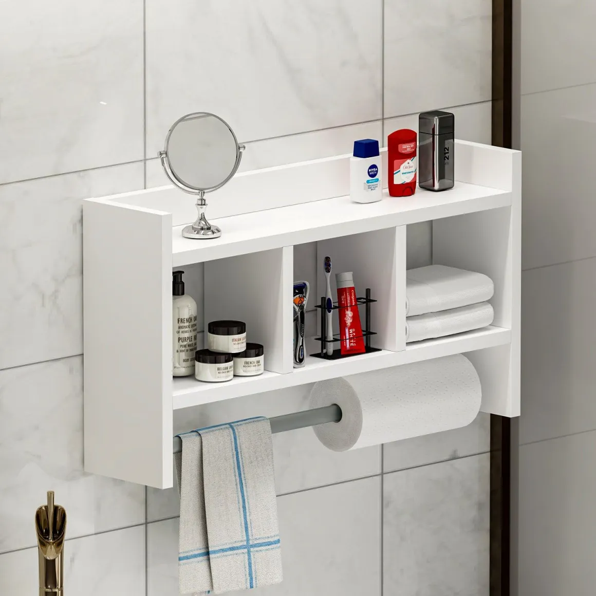 Mensola Bianco 4 Ripiani 64x15x35h cm, - Cortale