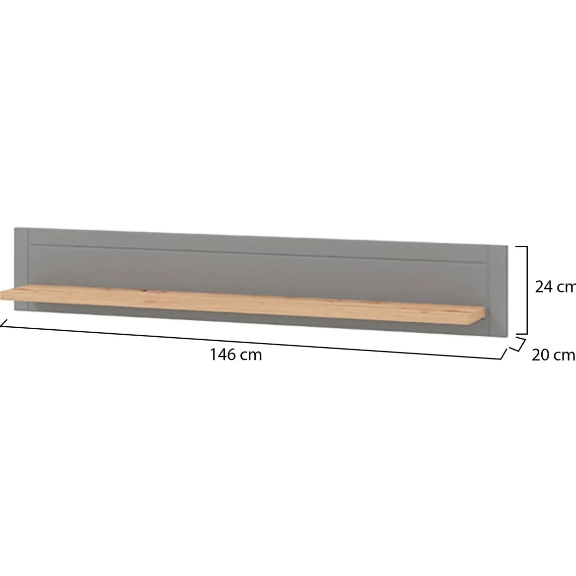 Mensola Grigio Marrone Rovere un Ripiano Dettaglio Geometrico 146x19.5x24h cm, Portata Ripiani 5 - Suelli