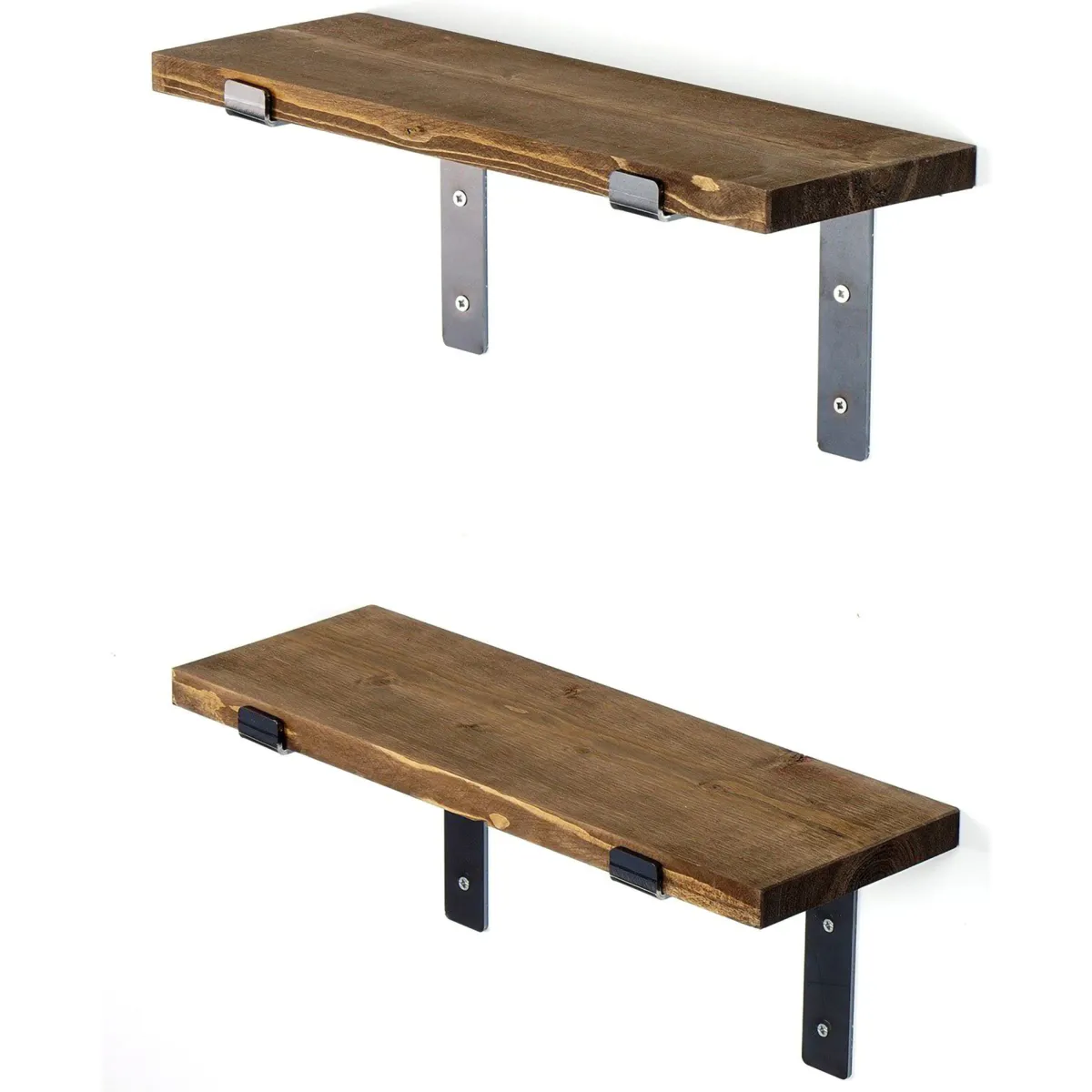 Mensole > Dmora Mensola Marrone Naturale Nero 2 Ripiani in Legno di Abete, Fatto a Mano 40x14x16h cm, Colore Struttura Nero - Trontano Nero, Marrone Naturale