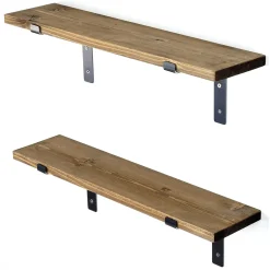 Mensole > Dmora Mensola Marrone Naturale Nero 2 Ripiani in Legno di Abete, Fatto a Mano 60x14x16h cm, Colore Struttura Nero - Perano Nero, Marrone Naturale