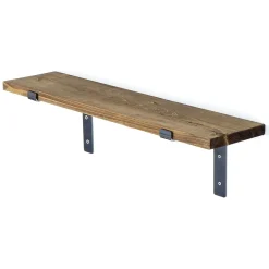 Mensola Marrone Naturale Nero un Ripiano in Legno di Abete, Fatto a Mano 60x14x16h cm, Colore Struttura Nero - Favara