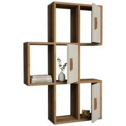 Mensole > Dmora Mensola Marrone Noce Bianco Crema 7 Ripiani Colore Struttura Bianco 50x20x113h cm, Sfumatura Colore Struttura Noce - Carzano Bianco Crema, Marrone Noce