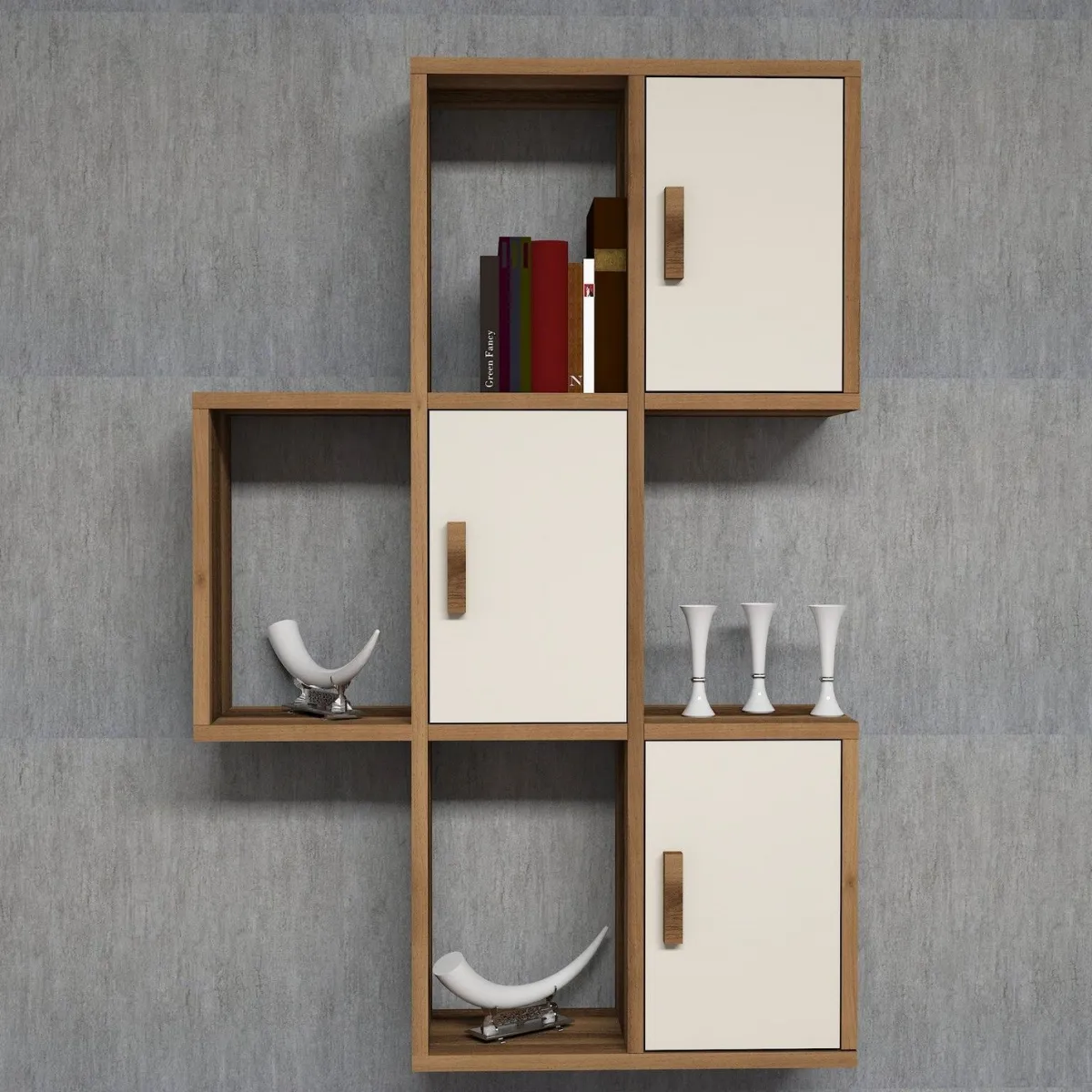 Mensole > Dmora Mensola Marrone Noce Bianco Crema 7 Ripiani Colore Struttura Bianco 50x20x113h cm, Sfumatura Colore Struttura Noce - Carzano Bianco Crema, Marrone Noce