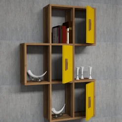 Mensola Marrone Noce Giallo 7 Ripiani Colore Struttura Giallo 50x20x113h cm, Sfumatura Colore Struttura Noce - Carzano