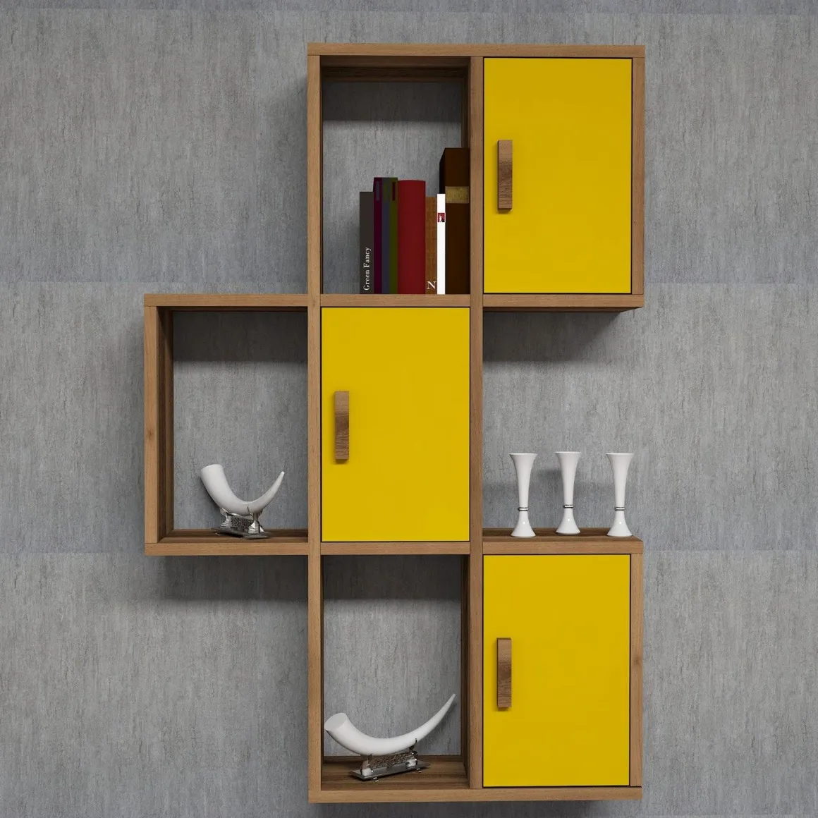 Mensola Marrone Noce Giallo 7 Ripiani Colore Struttura Giallo 50x20x113h cm, Sfumatura Colore Struttura Noce - Carzano