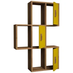Mensola Marrone Noce Giallo 7 Ripiani Colore Struttura Giallo 50x20x113h cm, Sfumatura Colore Struttura Noce - Carzano