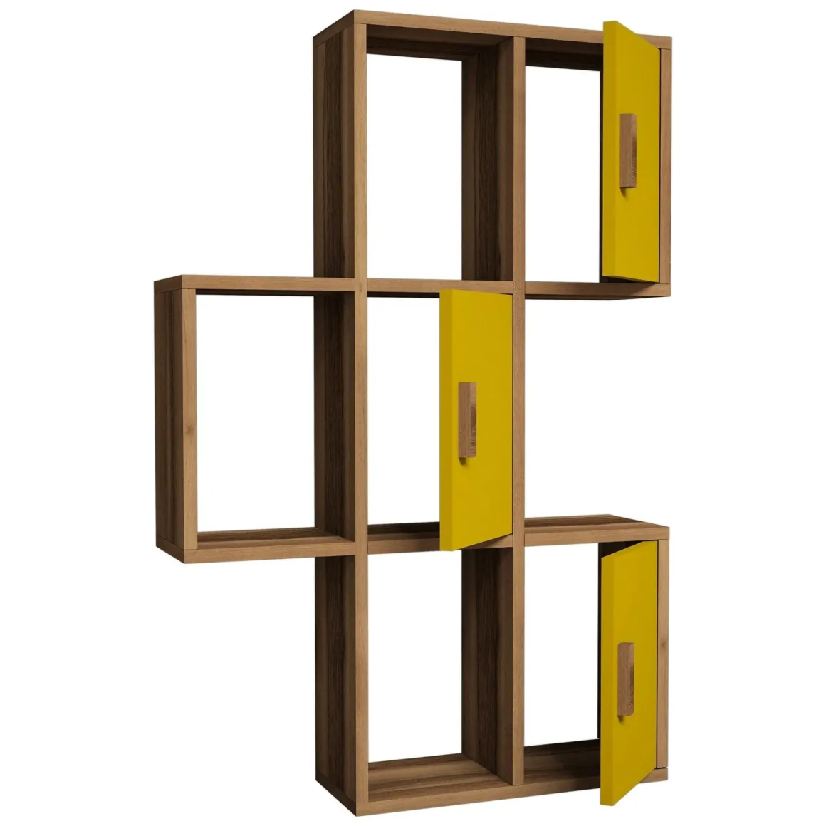 Mensola Marrone Noce Giallo 7 Ripiani Colore Struttura Giallo 50x20x113h cm, Sfumatura Colore Struttura Noce - Carzano