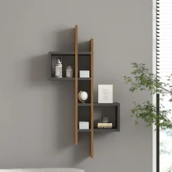 Mensola Marrone Noce Nero Antracite 7 Ripiani Colore Struttura Nero 54x20x108h cm, Sfumatura Colore Struttura Noce - Modugno
