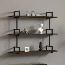 Mensole > Dmora Mensola Marrone Noce Nero 3 Ripiani in Legno di Abete 45x13x34h cm, Colore Struttura Nero - Caccuri Nero, Marrone Noce