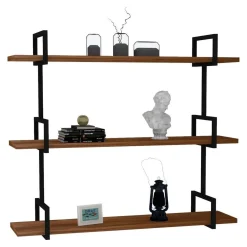Mensole > Dmora Mensola Marrone Noce Nero 3 Ripiani in Legno di Abete 45x13x34h cm, Colore Struttura Nero - Caccuri Nero, Marrone Noce