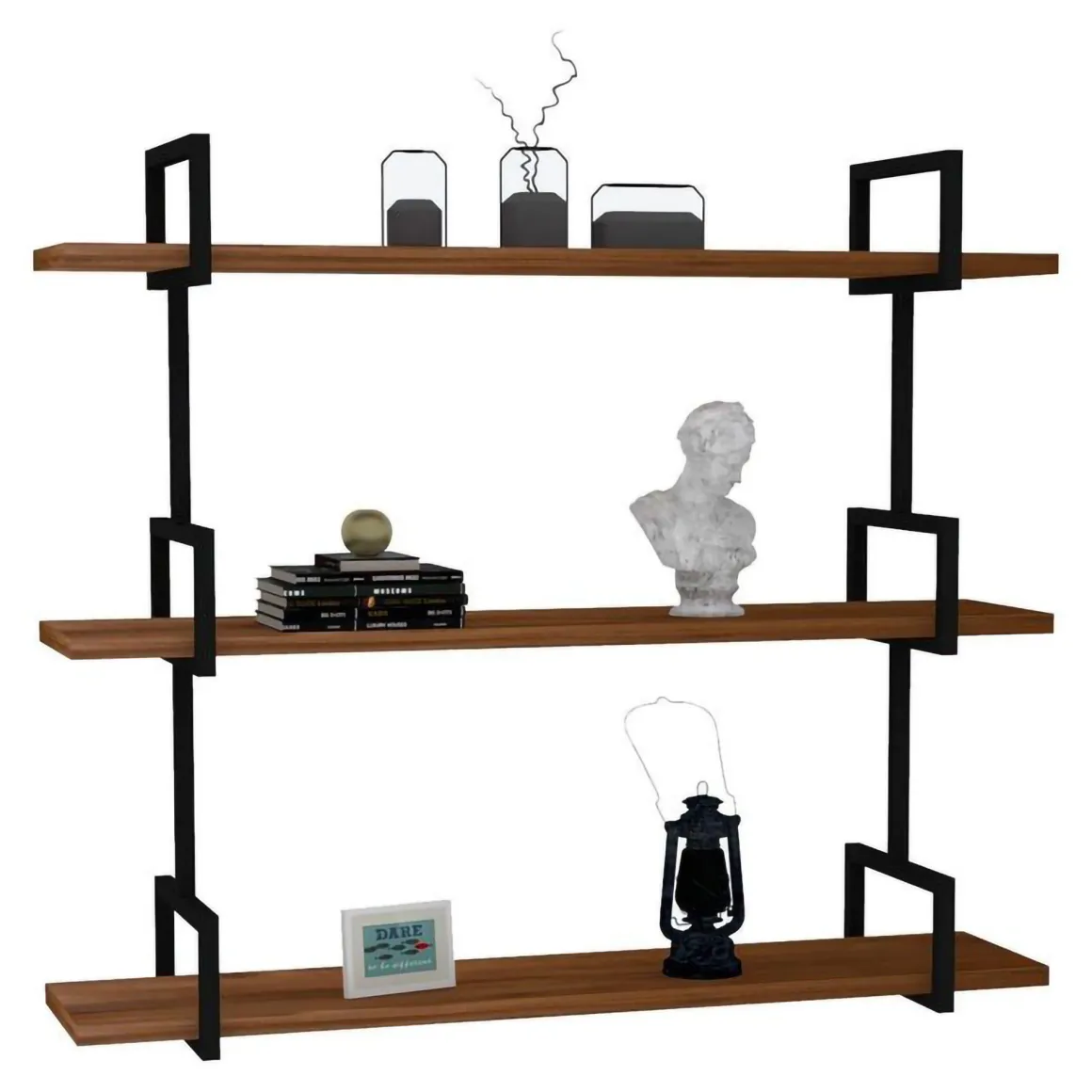Mensole > Dmora Mensola Marrone Noce Nero 3 Ripiani in Legno di Abete 45x13x34h cm, Colore Struttura Nero - Caccuri Nero, Marrone Noce