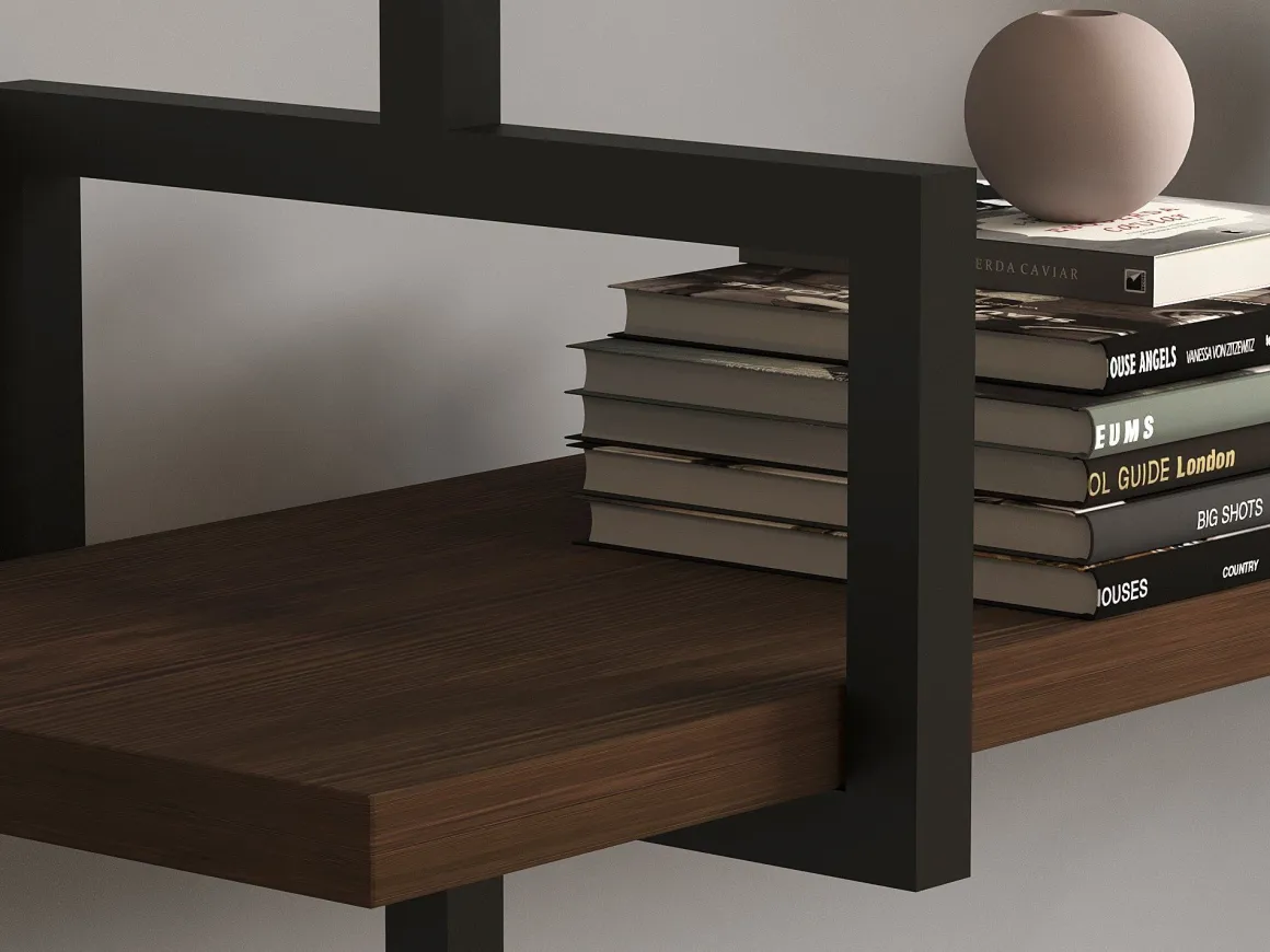Mensole > Dmora Mensola Marrone Noce Nero 3 Ripiani in Legno di Abete 45x13x34h cm, Colore Struttura Nero - Caccuri Nero, Marrone Noce