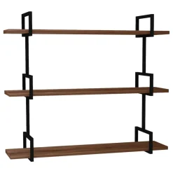 Mensole > Dmora Mensola Marrone Noce Nero 3 Ripiani in Legno di Abete 45x13x34h cm, Colore Struttura Nero - Caccuri Nero, Marrone Noce