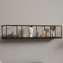 Mensole > Dmora Mensola Marrone Noce Scuro Nero un Ripiano Colore Struttura Nero 120x30x30h cm, Materiale Struttura in Metallo - Cis Nero, Marrone Noce scuro