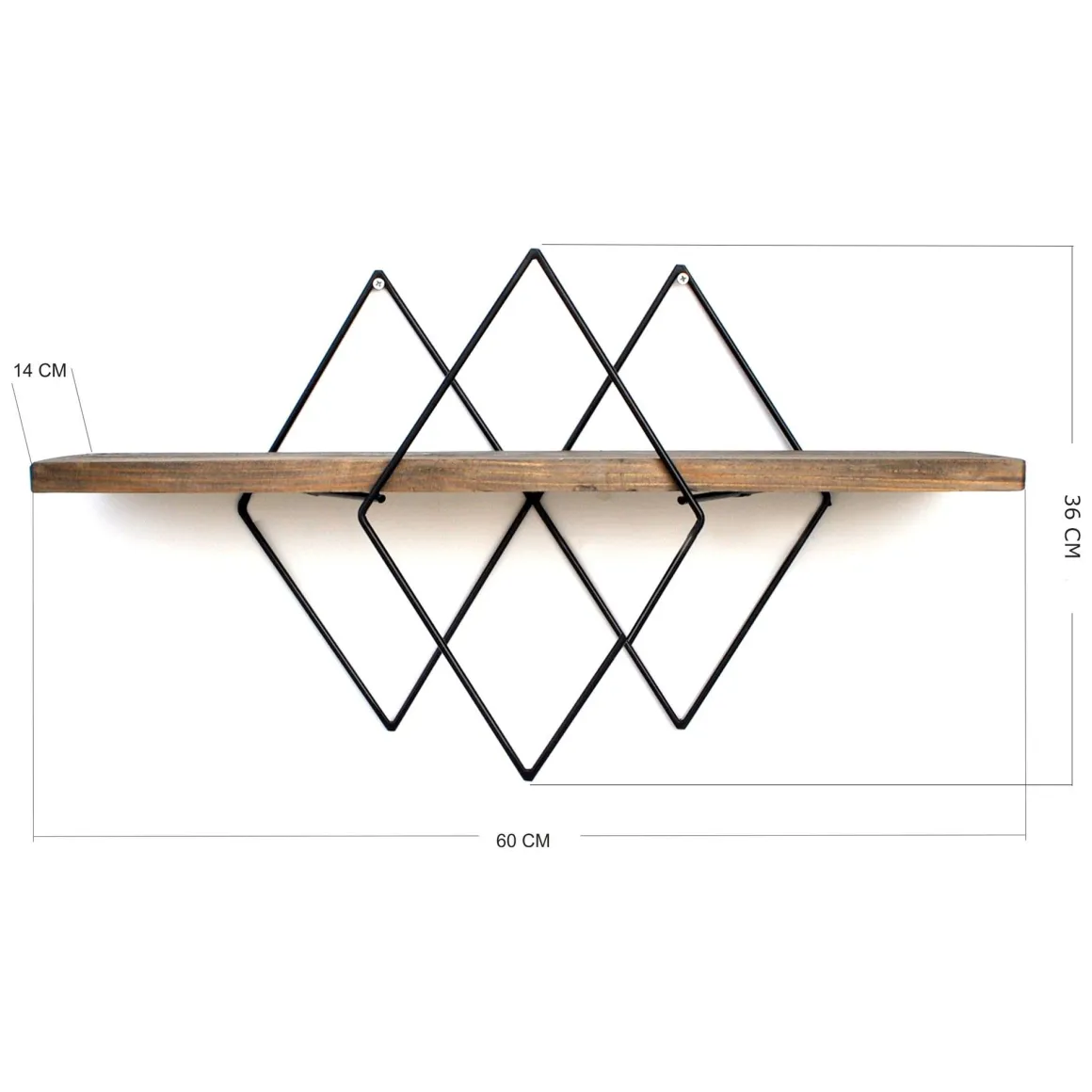 Mensola Marrone Noce Scuro Nero un Ripiano in Legno di Abete 41x15x32h cm, Colore Struttura Nero - Cadeo