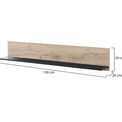 Mensole > Dmora Mensola Marrone Rovere Grigio Nero un Ripiano 137.5x19.5x24h cm, Portata Ripiani 5 - Caines Nero, Marrone Rovere grigio