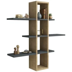 Mensole > Dmora Mensola Marrone Rovere Nero Antracite 4 Ripiani Colore Struttura Nero 120x20x25h cm, Sfumatura Colore Struttura Rovere - Nureci Nero Antracite, Marrone Rovere