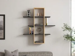 Mensole > Dmora Mensola Marrone Rovere Nero Antracite 4 Ripiani Colore Struttura Nero 120x20x25h cm, Sfumatura Colore Struttura Rovere - Nureci Nero Antracite, Marrone Rovere